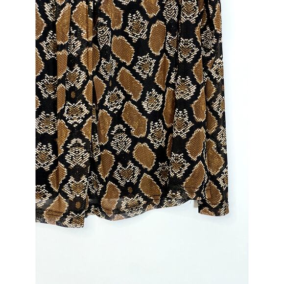 Jane + Delancey Snakeskin Python Brown Black Long Sleeve Sheer Blouse Size XL - Picture 3 of 9